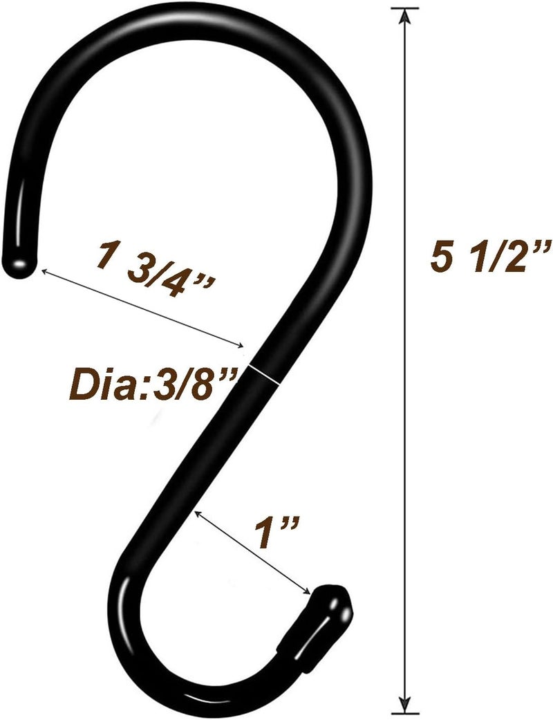 DaylyFav 8 Pack Black S Hooks, 5.5" Vinyl Coated Non-Slip Heavy Duty Steel Metal Utility Hooks Large S-Hook for Hanging Plants Flower Baskets Bird Feeders Coats Hats Bags Purses Towels, Holds 65 Lbs - Image 2